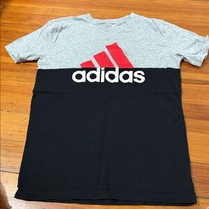 Adidas Red Logo Gray and Black Tee. Size 10/12